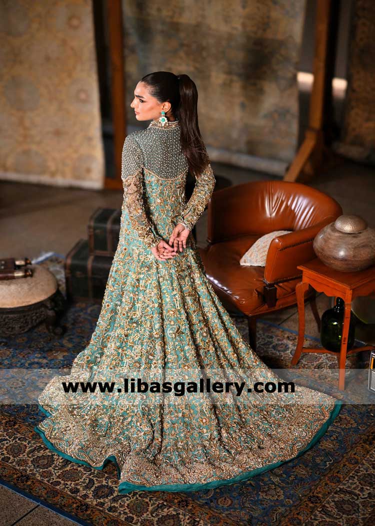 Bridal Gown Tiffany Blue with heavy gold hand embellishment